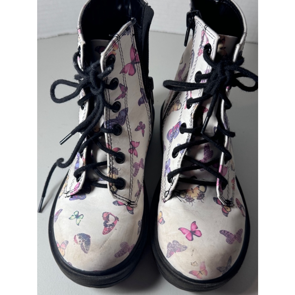 Girls White Floral Lace Up Hiking Boots Size 12